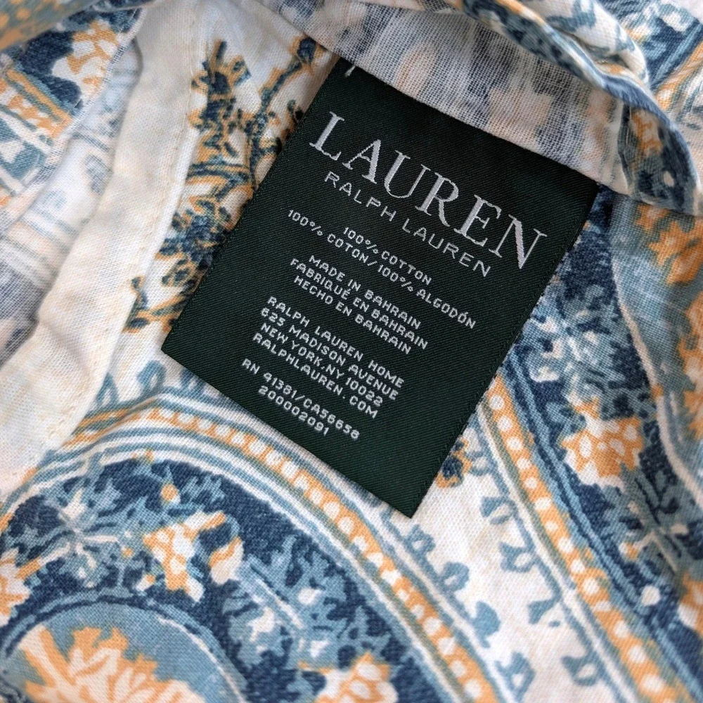 Lauren Ralph Lauren Paisley Medallion Cotton Pillow Standard Sham Set Blue Gold